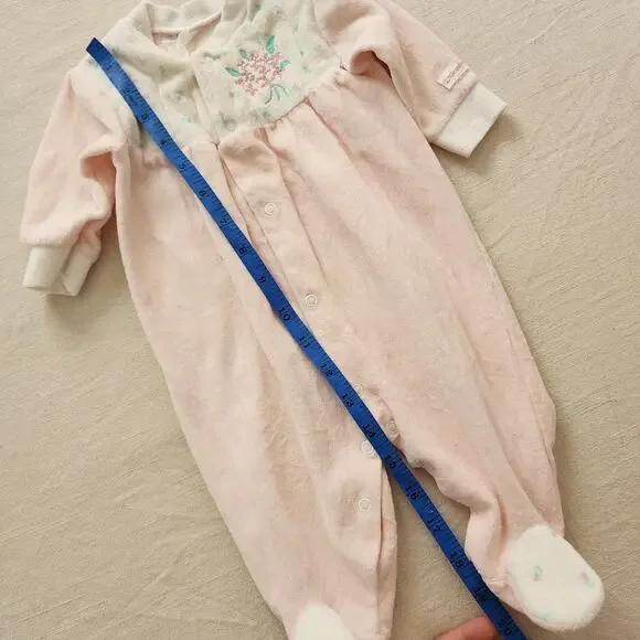 Vintage Floral Velour Pajamas 0-3 months - Picture 2 of 7